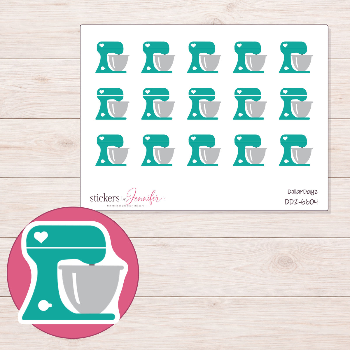 DDZ-6604 planner sticker sheet with enlarged sticker detail