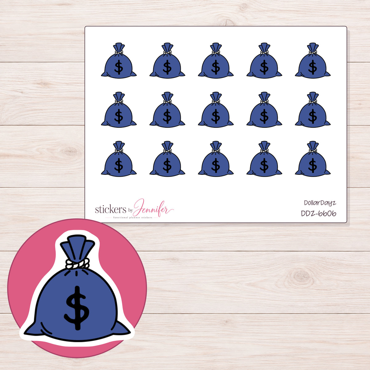 DDZ-6606 planner sticker sheet with enlarged sticker detail