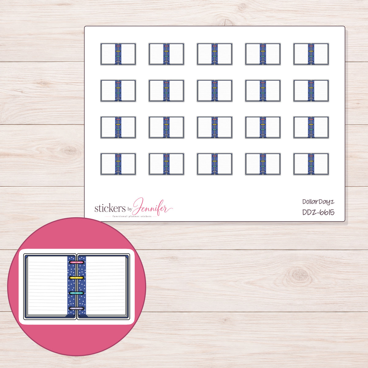 DDZ-6615 planner sticker sheet with enlarged sticker detail