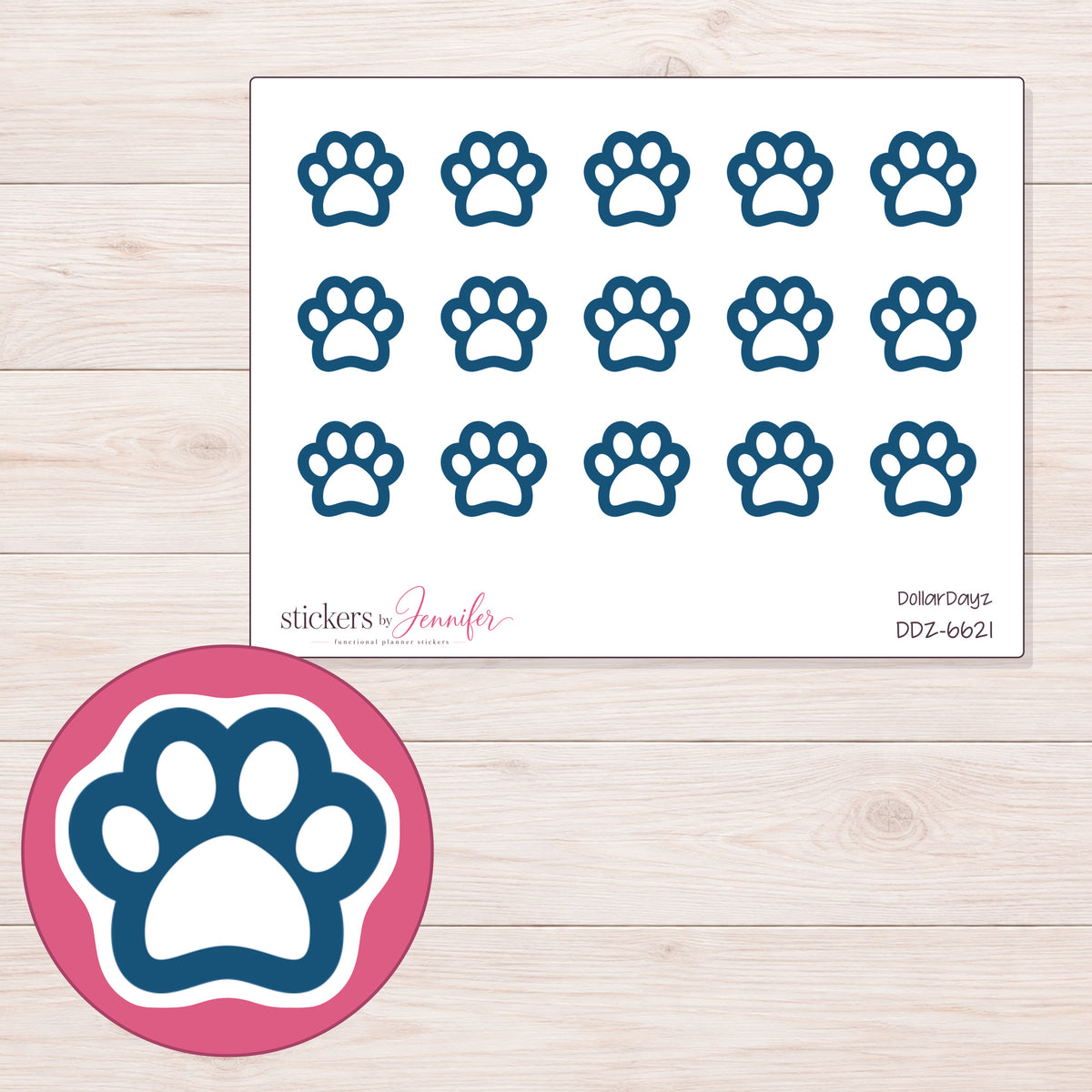 DDZ-6621 planner sticker sheet with enlarged sticker detail