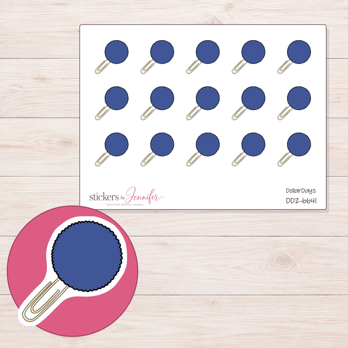 DDZ-6641 planner sticker sheet with enlarged sticker detail
