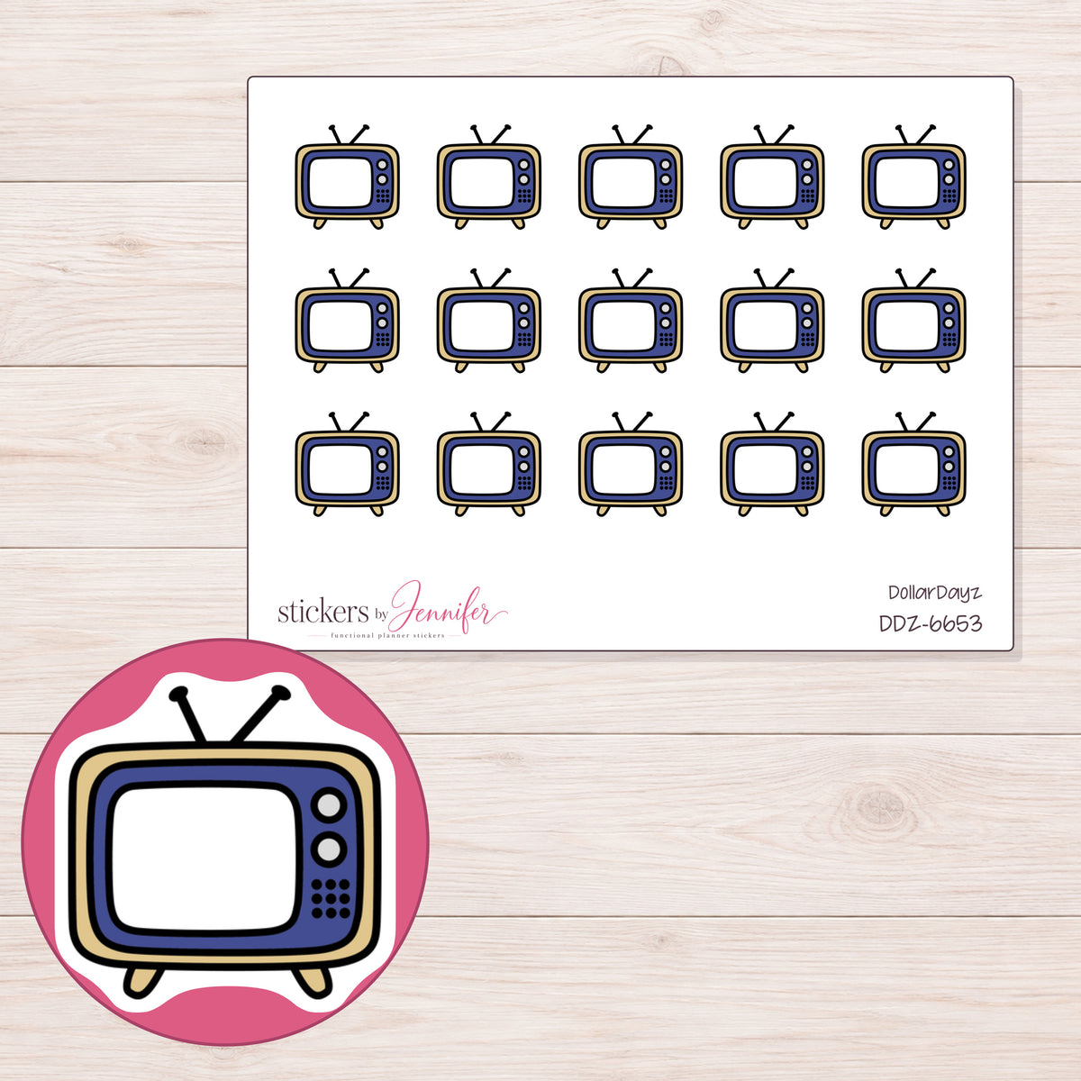 DDZ-6653 planner sticker sheet with enlarged sticker detail