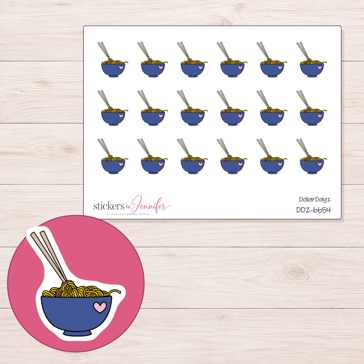 DDZ-6654 planner sticker sheet with enlarged sticker detail