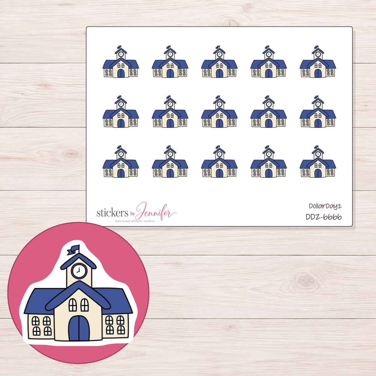 DDZ-6666 planner sticker sheet with enlarged sticker detail