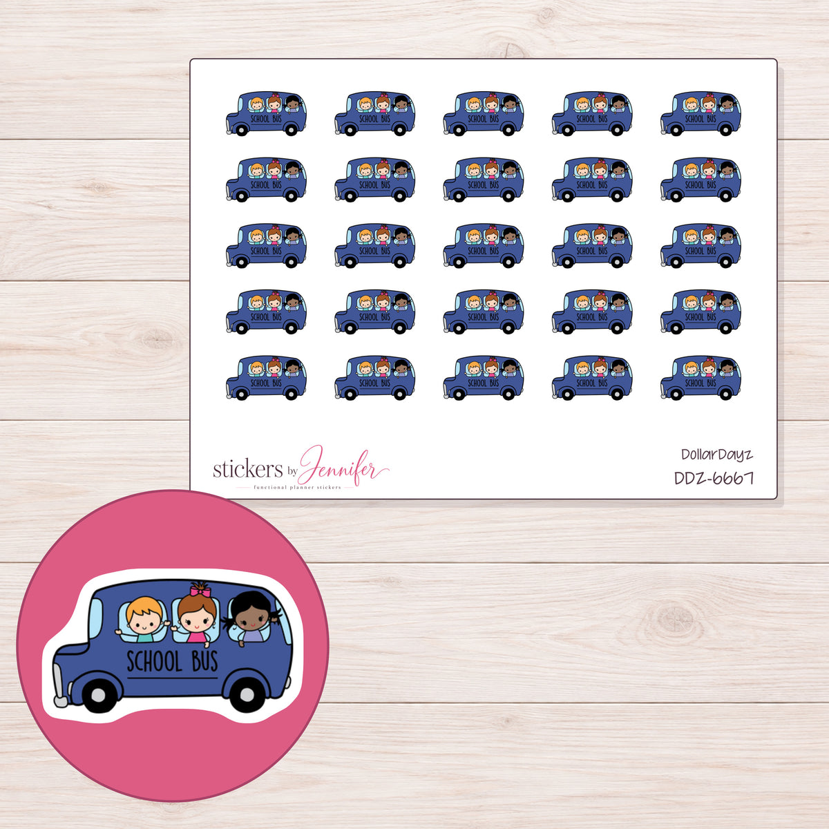 DDZ-6667 planner sticker sheet with enlarged sticker detail