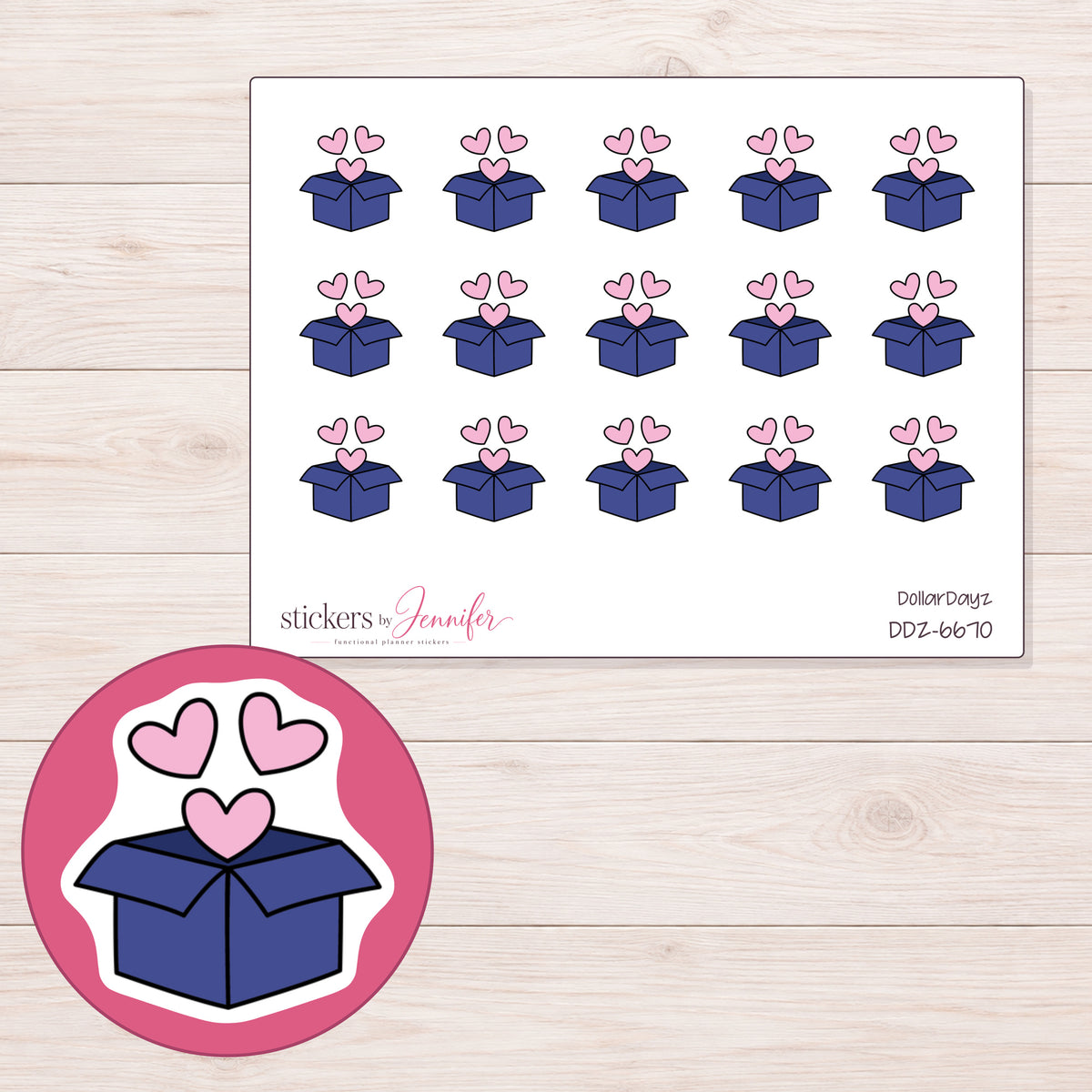 DDZ-6670 planner sticker sheet with enlarged sticker detail