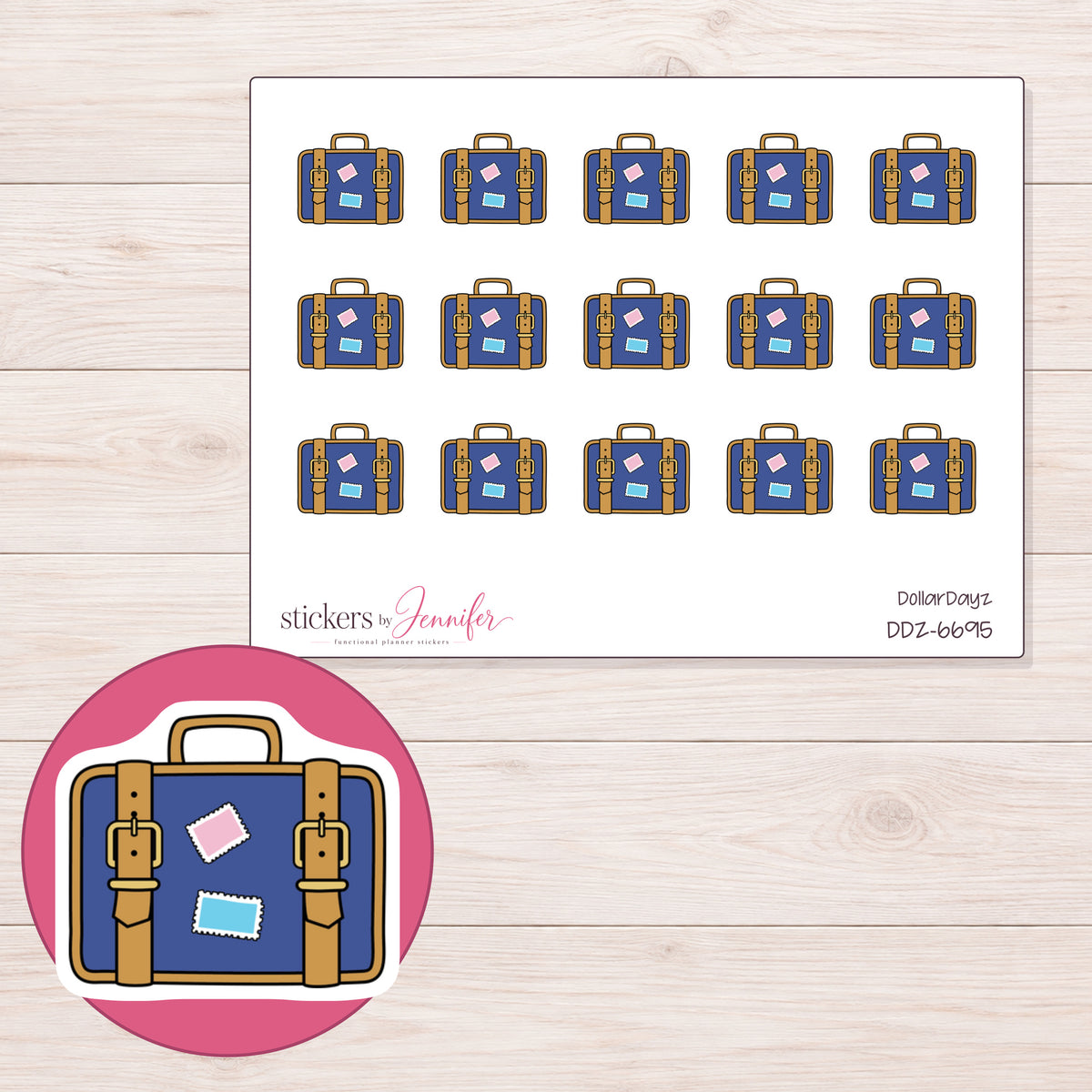 DDZ-6695 planner sticker sheet with enlarged sticker detail