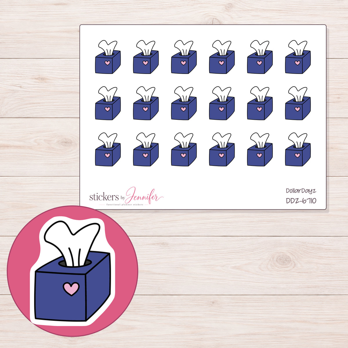 DDZ-6710 planner sticker sheet with enlarged sticker detail