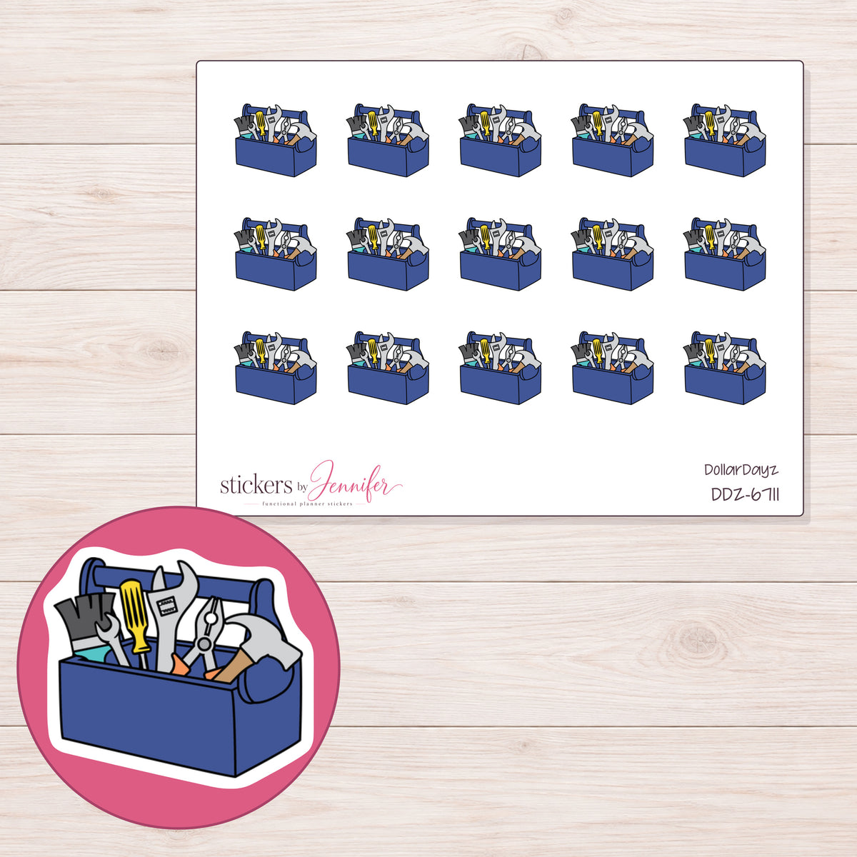 DDZ-6711 planner sticker sheet with enlarged sticker detail