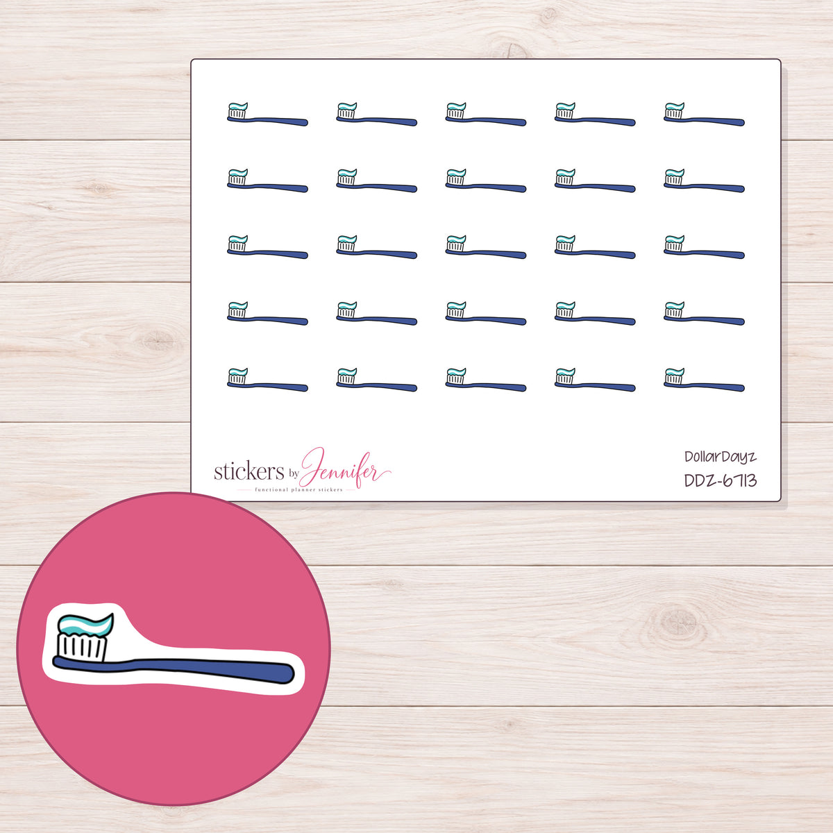 DDZ-6713 planner sticker sheet with enlarged sticker detail