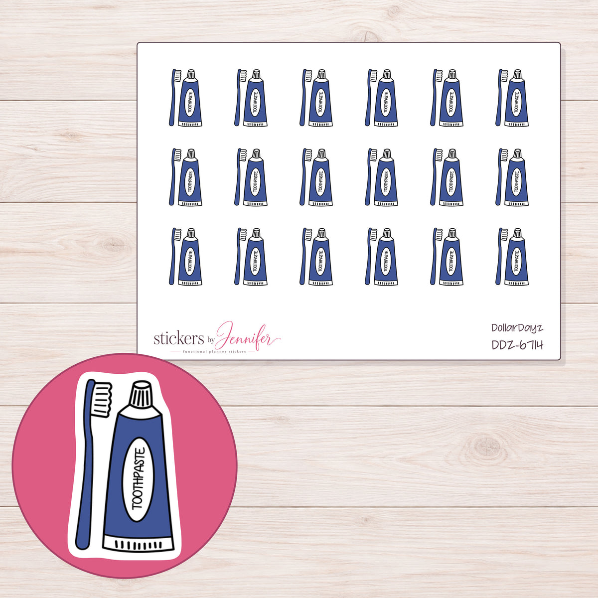 DDZ-6714 planner sticker sheet with enlarged sticker detail