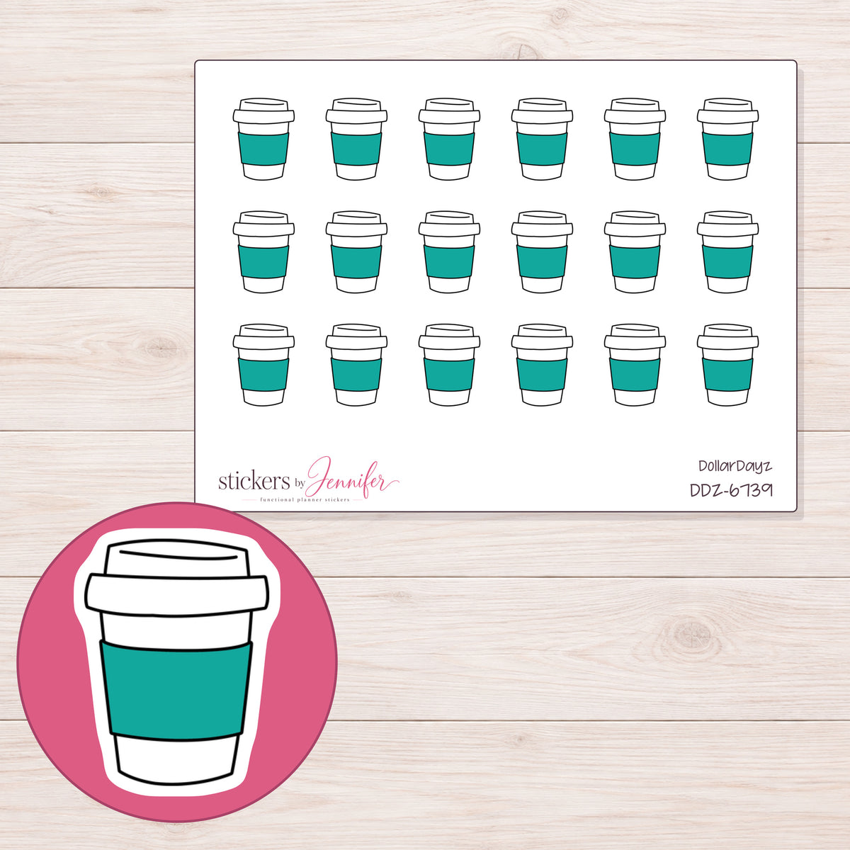DDZ-6739 planner sticker sheet with enlarged sticker detail