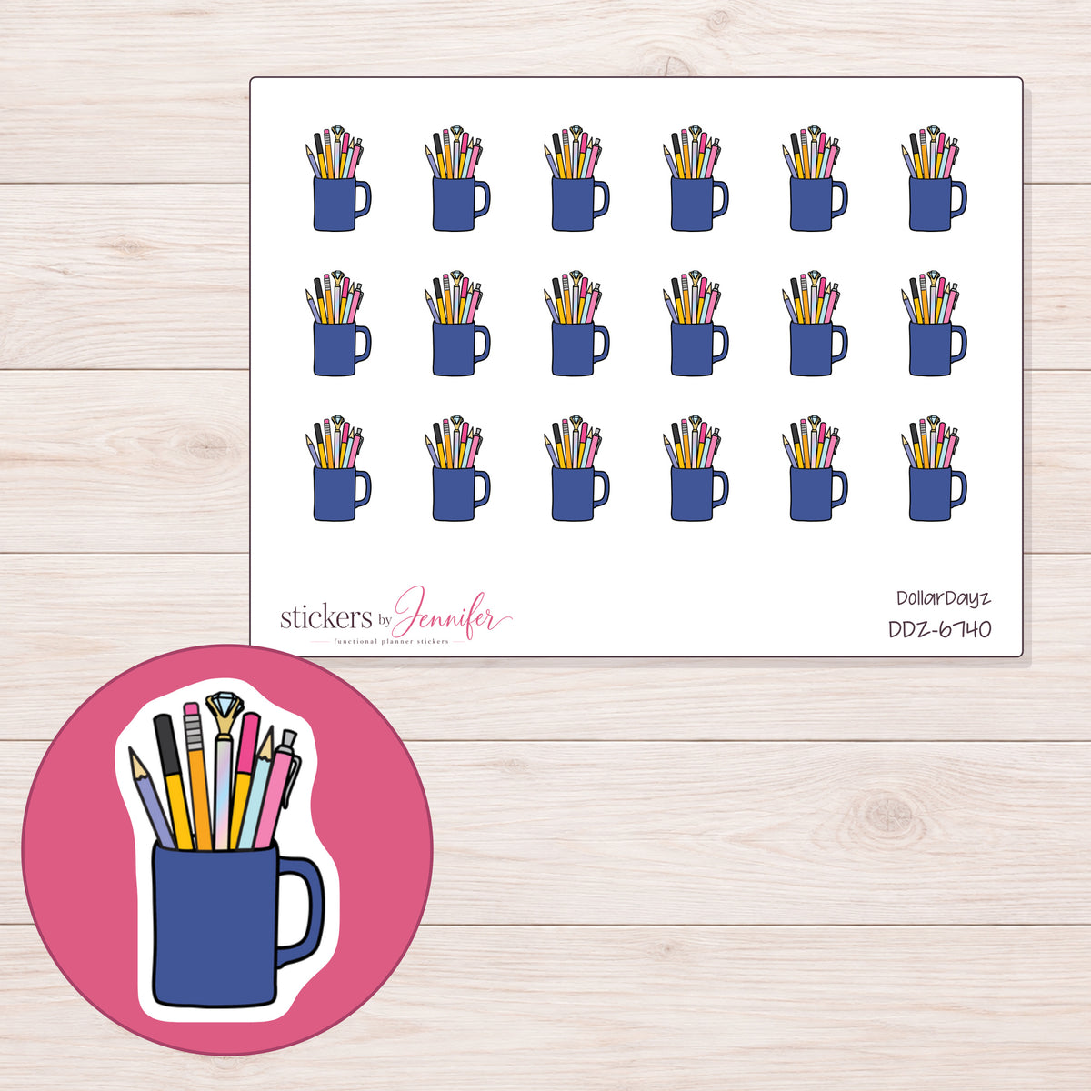 DDZ-6740 planner sticker sheet with enlarged sticker detail