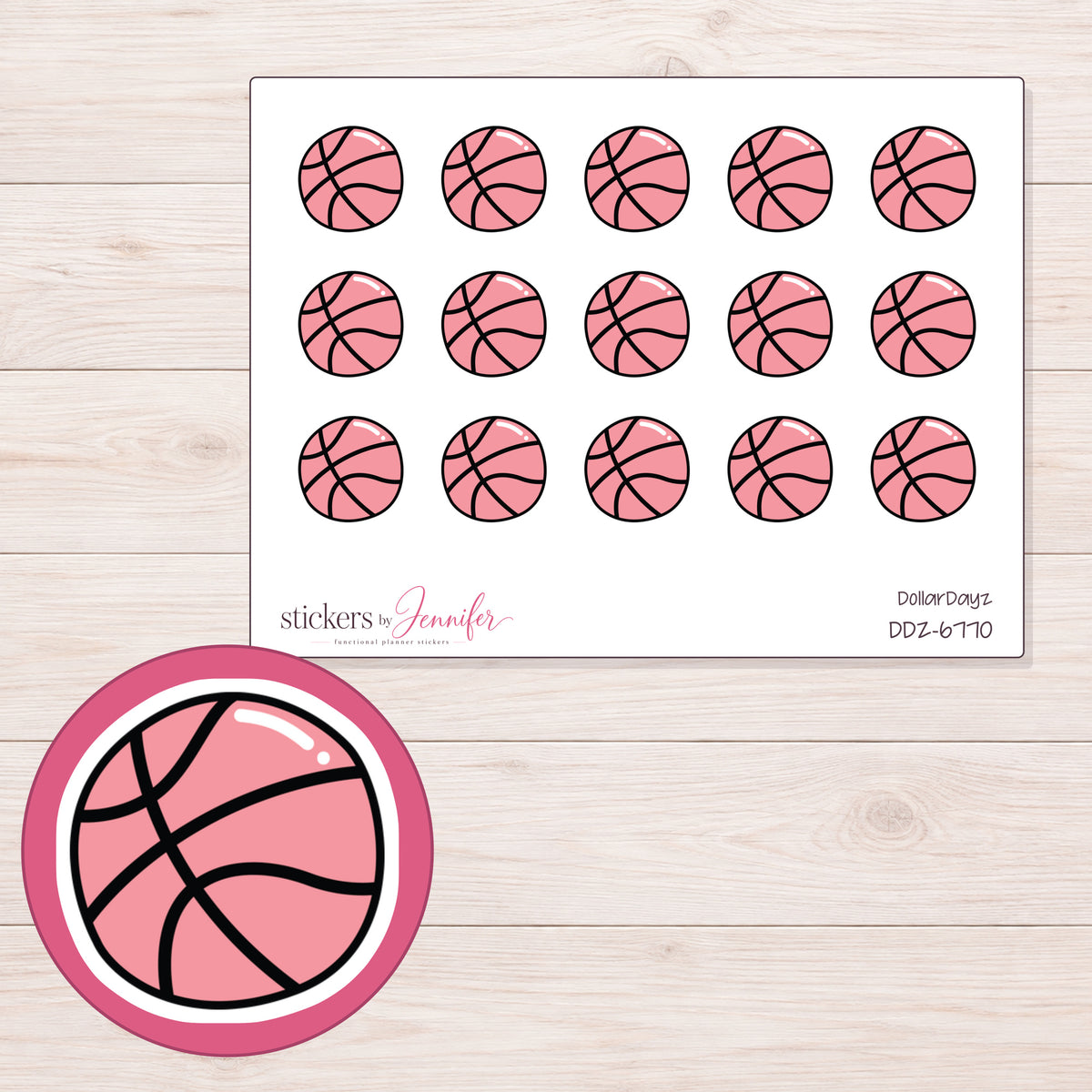 DDZ-6770 planner sticker sheet with enlarged sticker detail