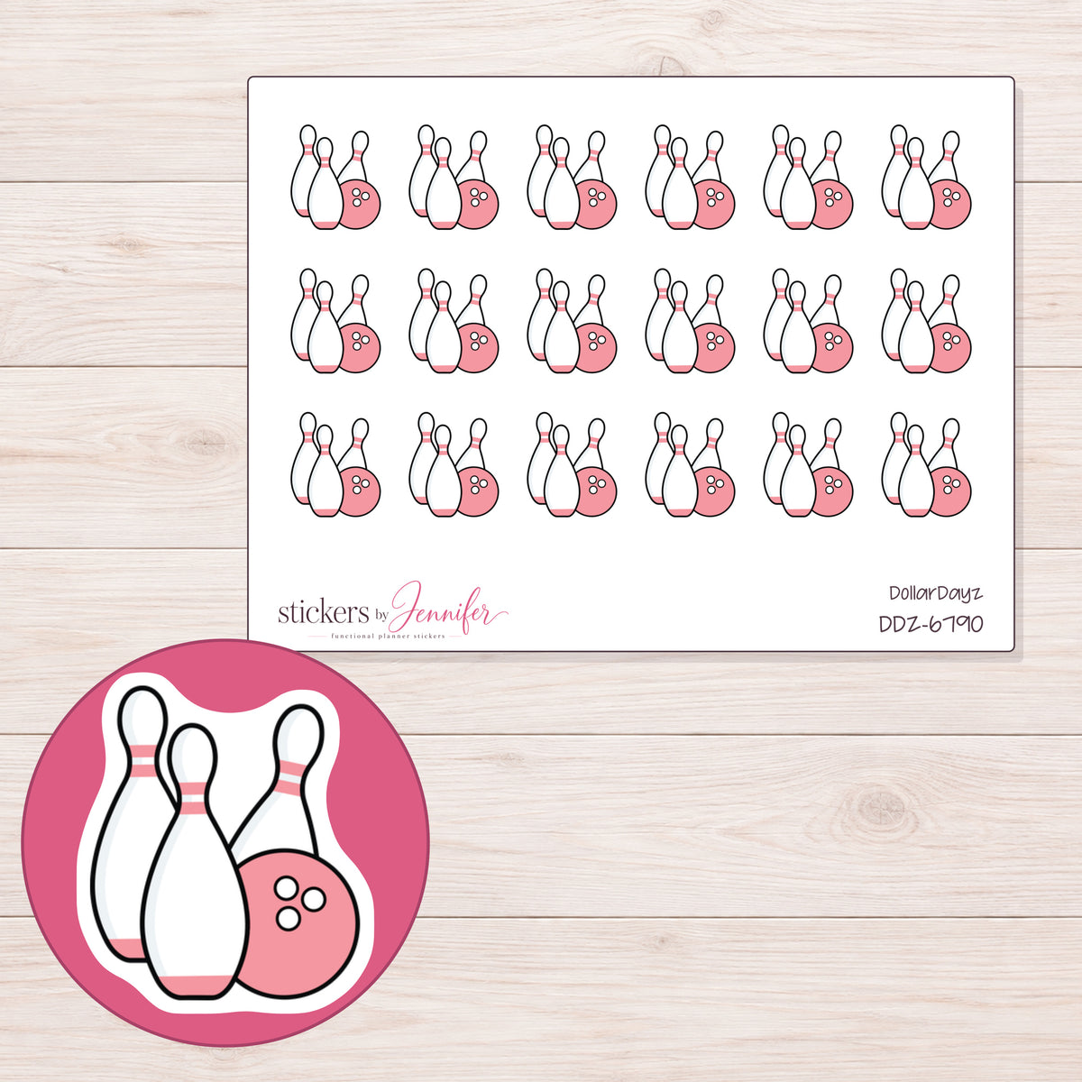 DDZ-6790 planner sticker sheet with enlarged sticker detail