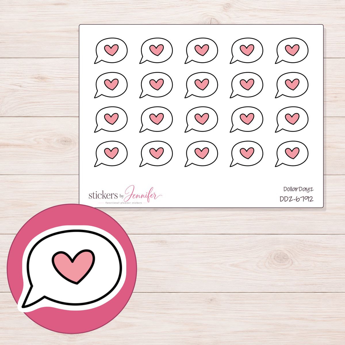 DDZ-6792 planner sticker sheet with enlarged sticker detail