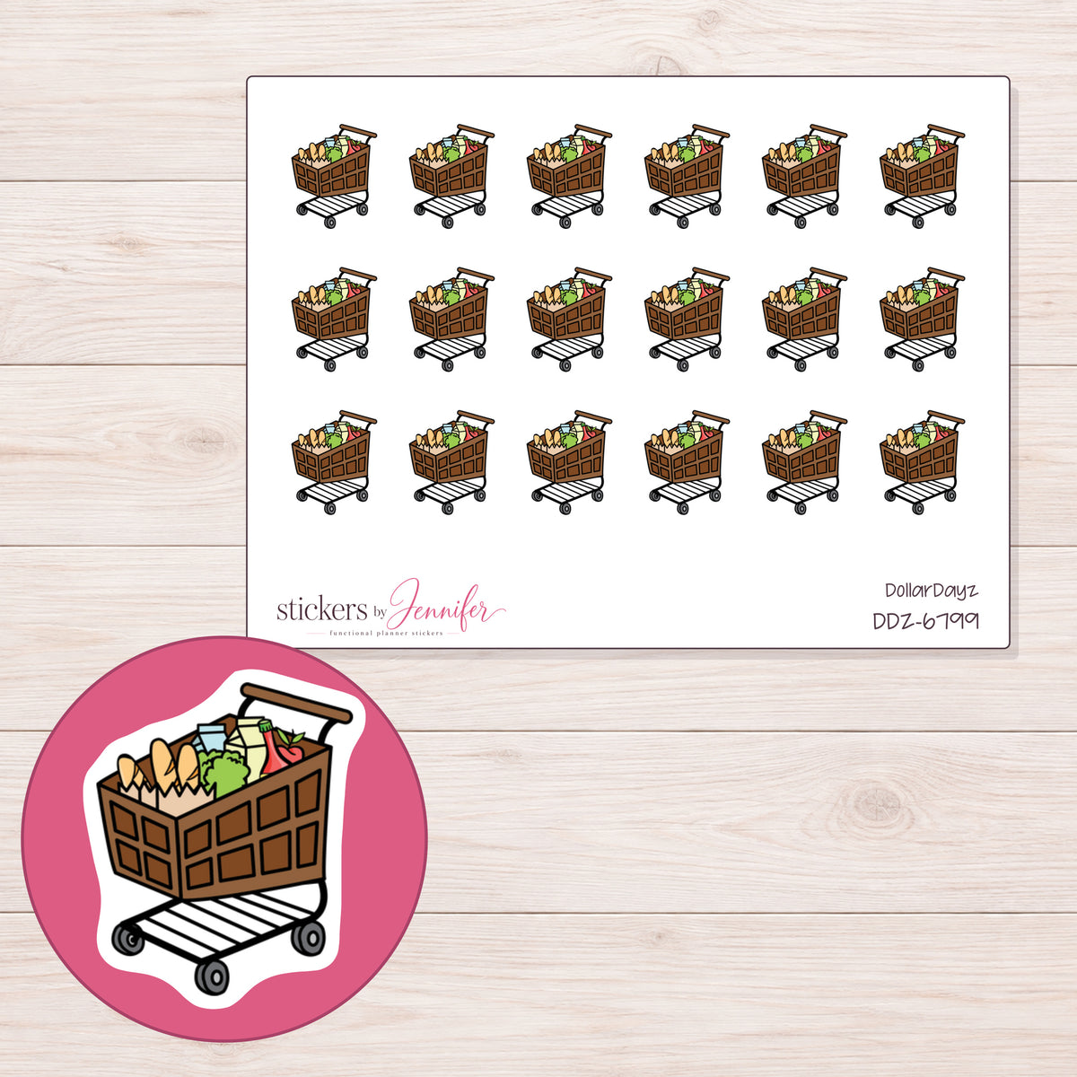 DDZ-6799 planner sticker sheet with enlarged sticker detail