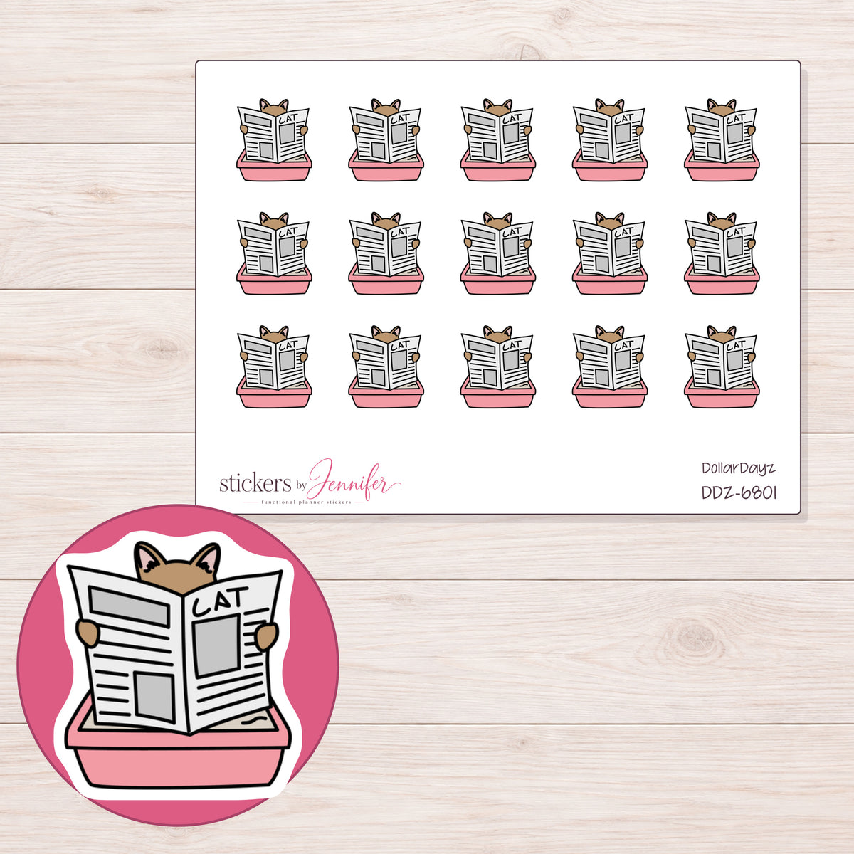 DDZ-6801 planner sticker sheet with enlarged sticker detail