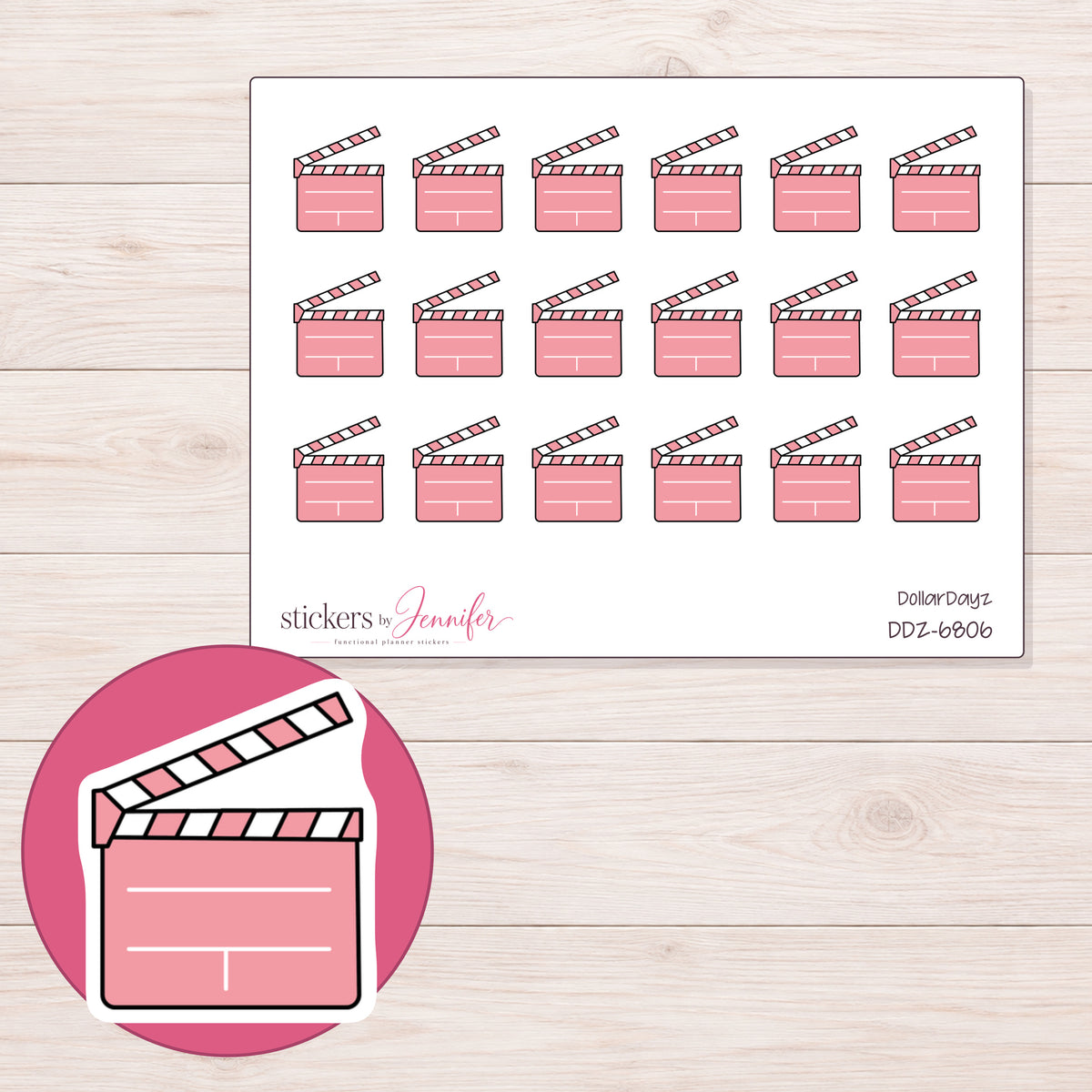 DDZ-6806 planner sticker sheet with enlarged sticker detail