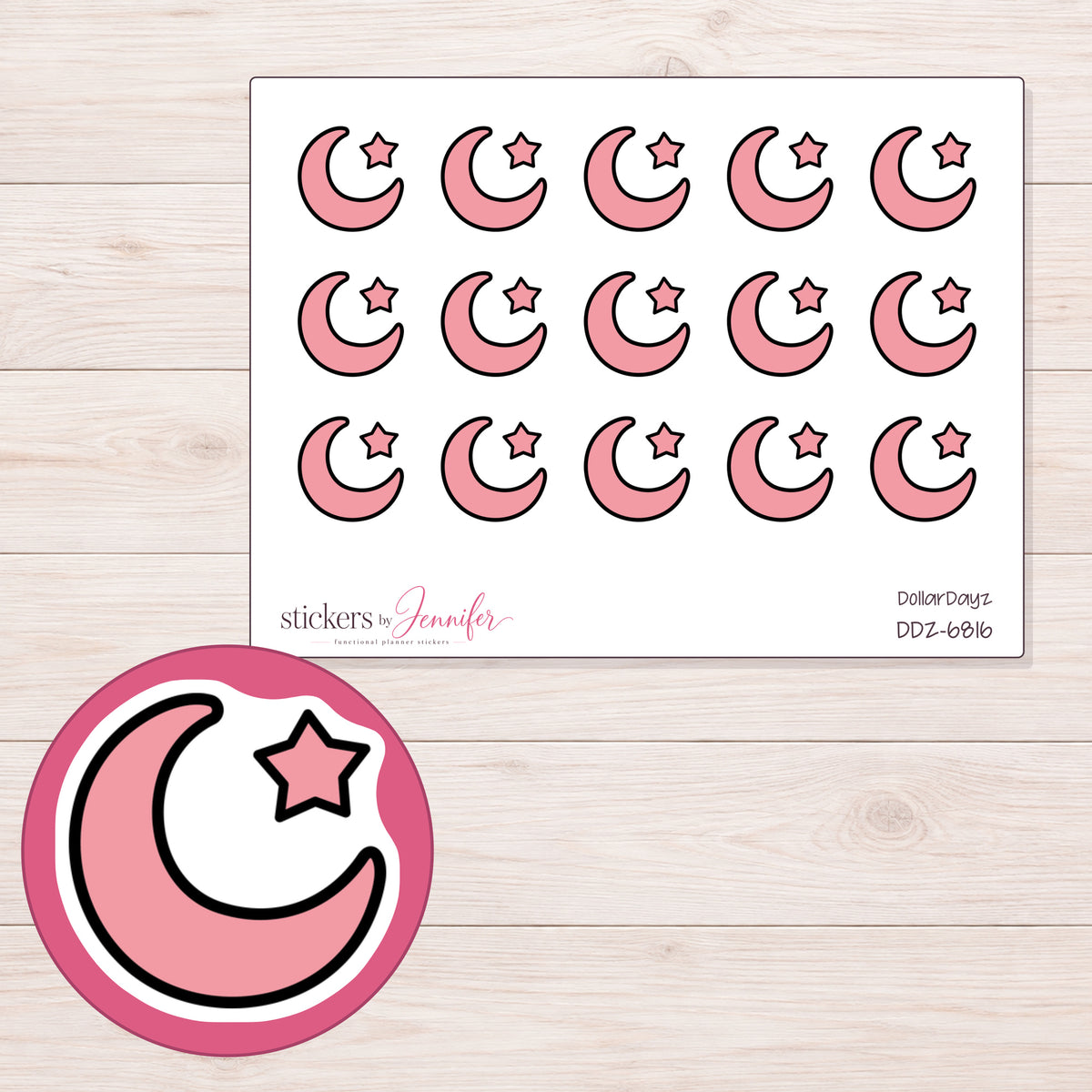 DDZ-6816 planner sticker sheet with enlarged sticker detail