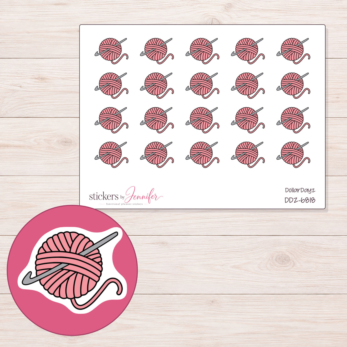 DDZ-6818 planner sticker sheet with enlarged sticker detail