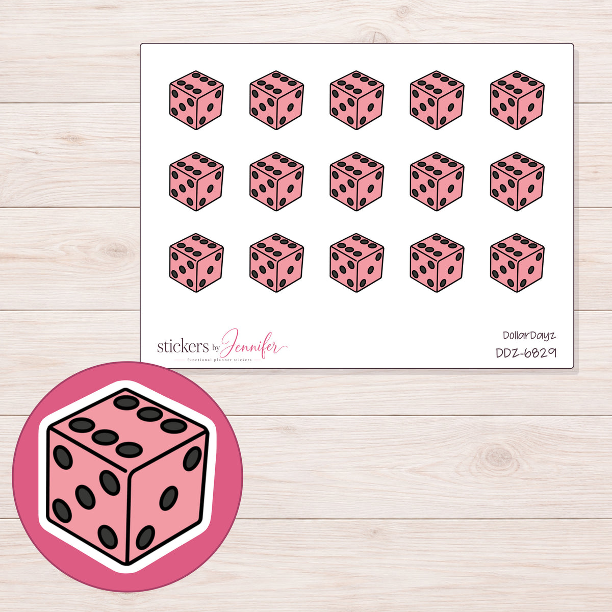 DDZ-6829 planner sticker sheet with enlarged sticker detail