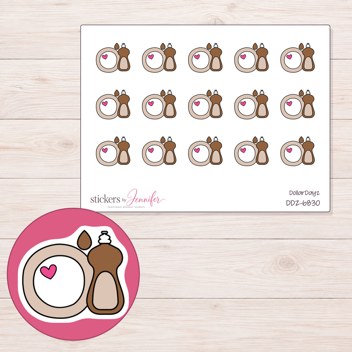 DDZ-6830 planner sticker sheet with enlarged sticker detail