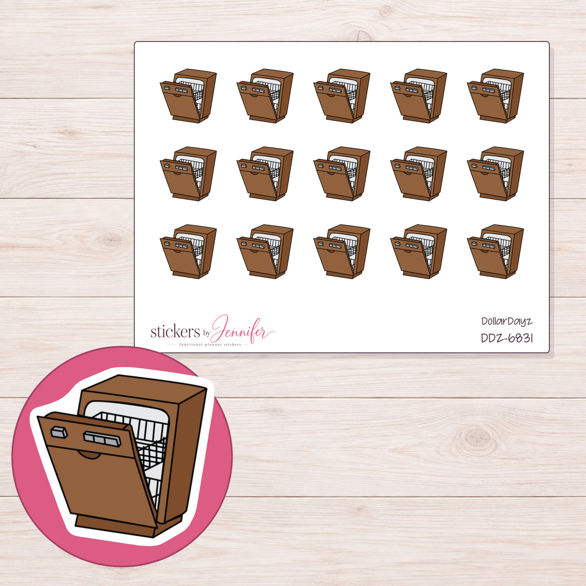 DDZ-6831 planner sticker sheet with enlarged sticker detail