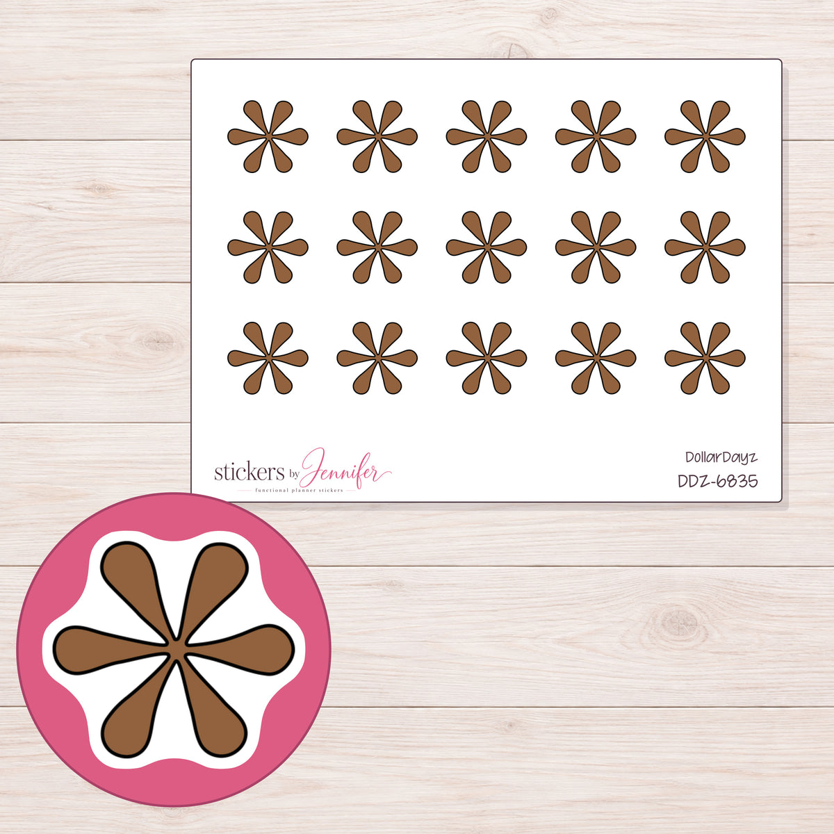 DDZ-6835 planner sticker sheet with enlarged sticker detail