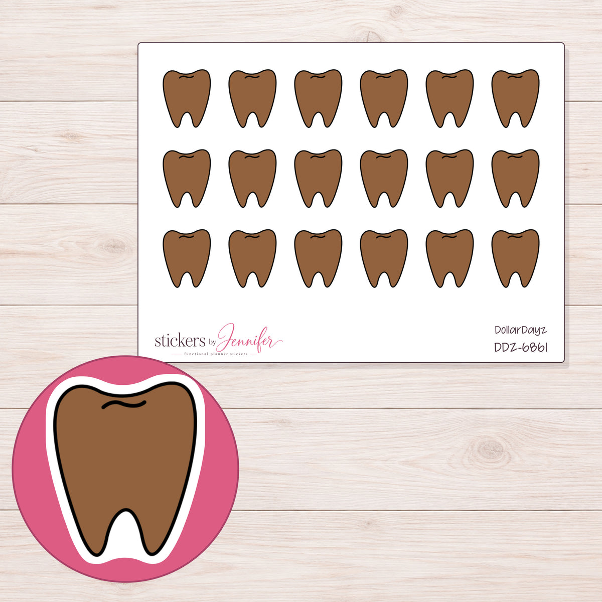 DDZ-6861 planner sticker sheet with enlarged sticker detail