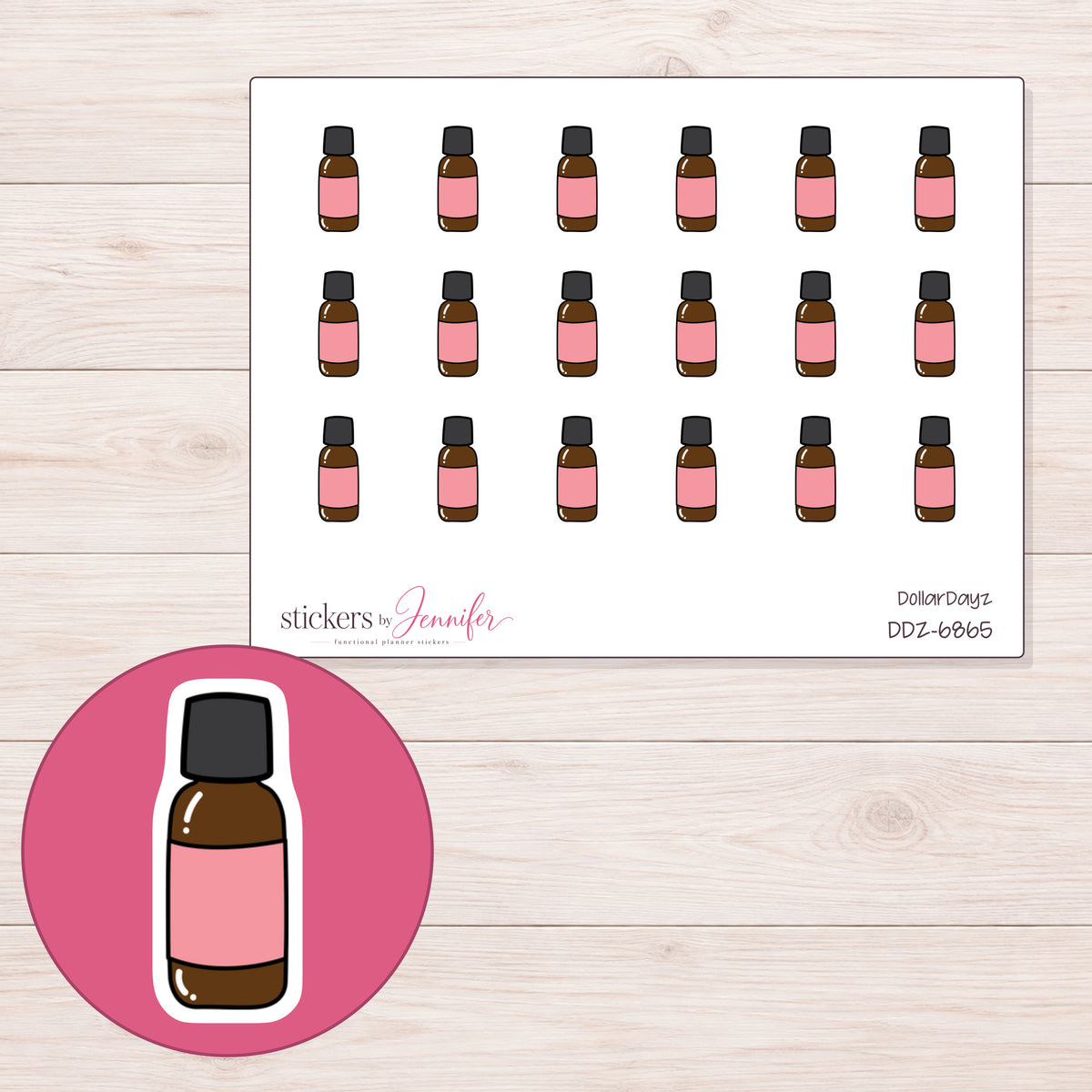 DDZ-6865 planner sticker sheet with enlarged sticker detail