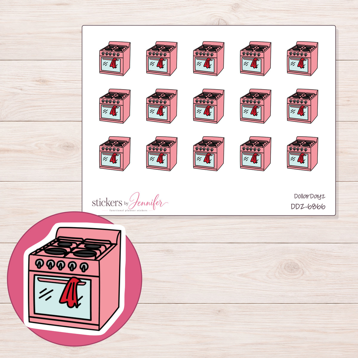 DDZ-6866 planner sticker sheet with enlarged sticker detail
