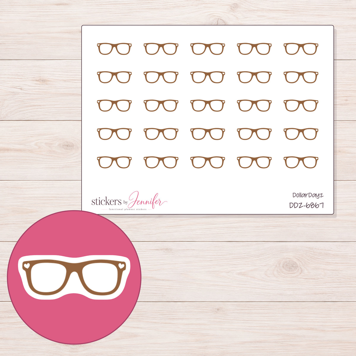 DDZ-6867 planner sticker sheet with enlarged sticker detail