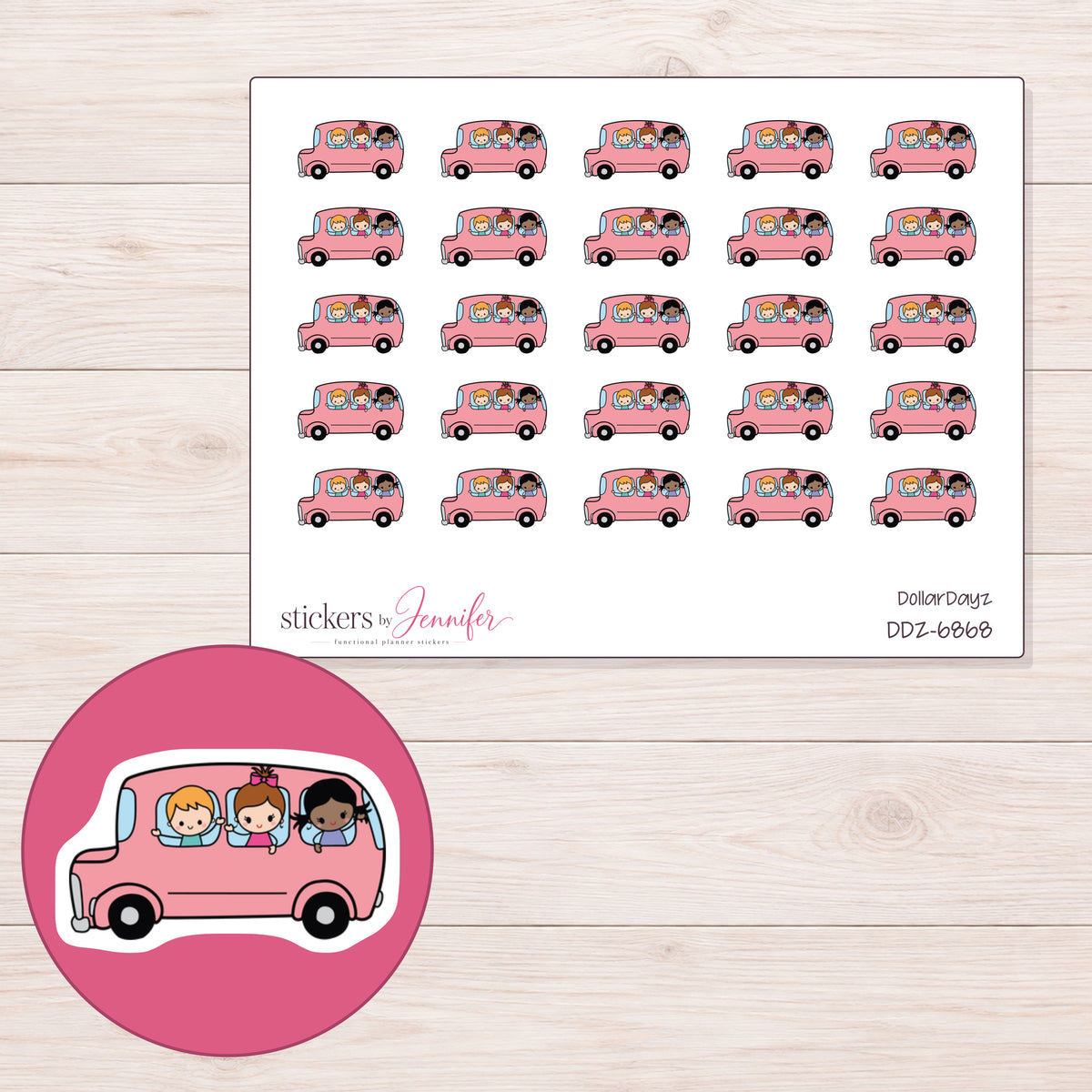 DDZ-6868 planner sticker sheet with enlarged sticker detail