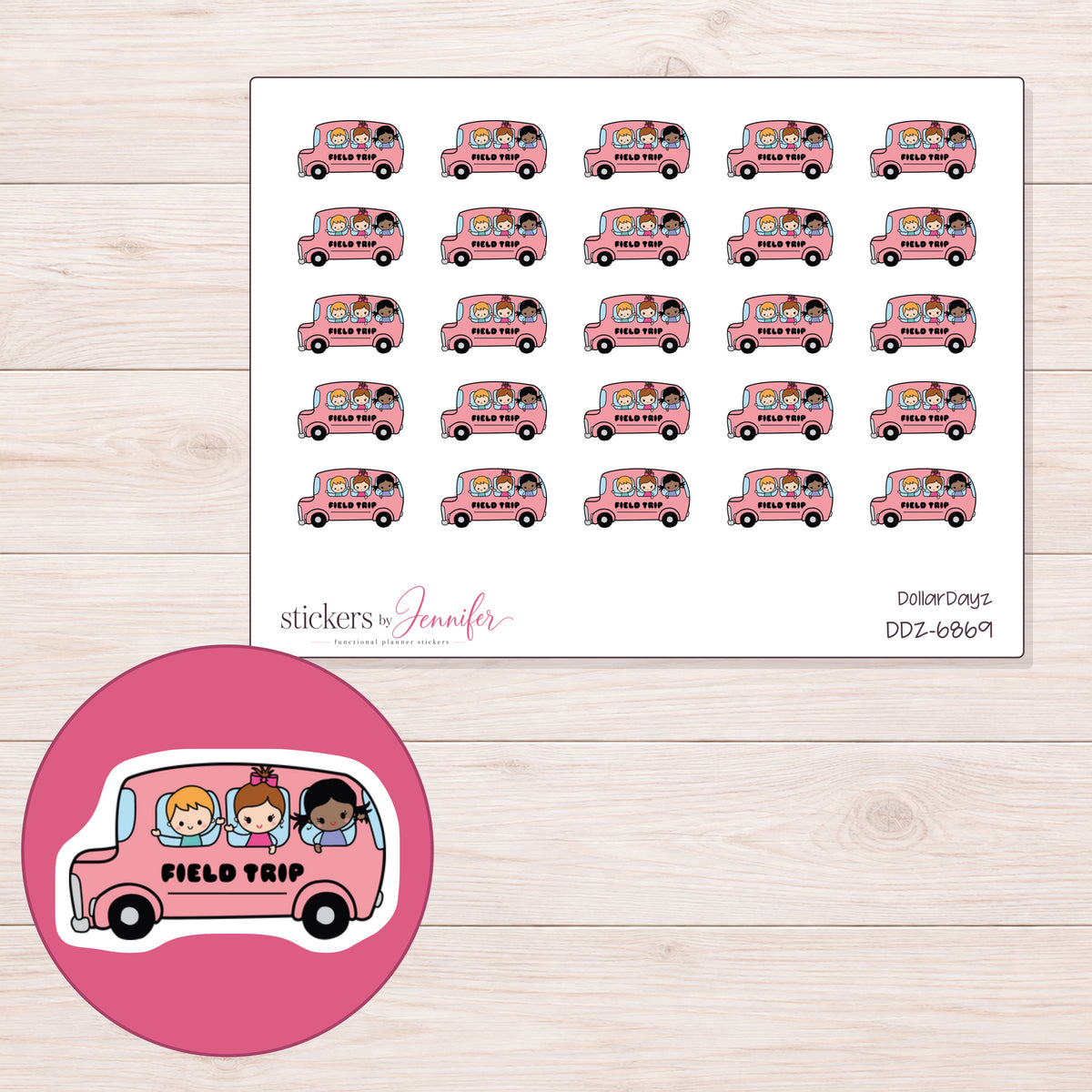 DDZ-6869 planner sticker sheet with enlarged sticker detail