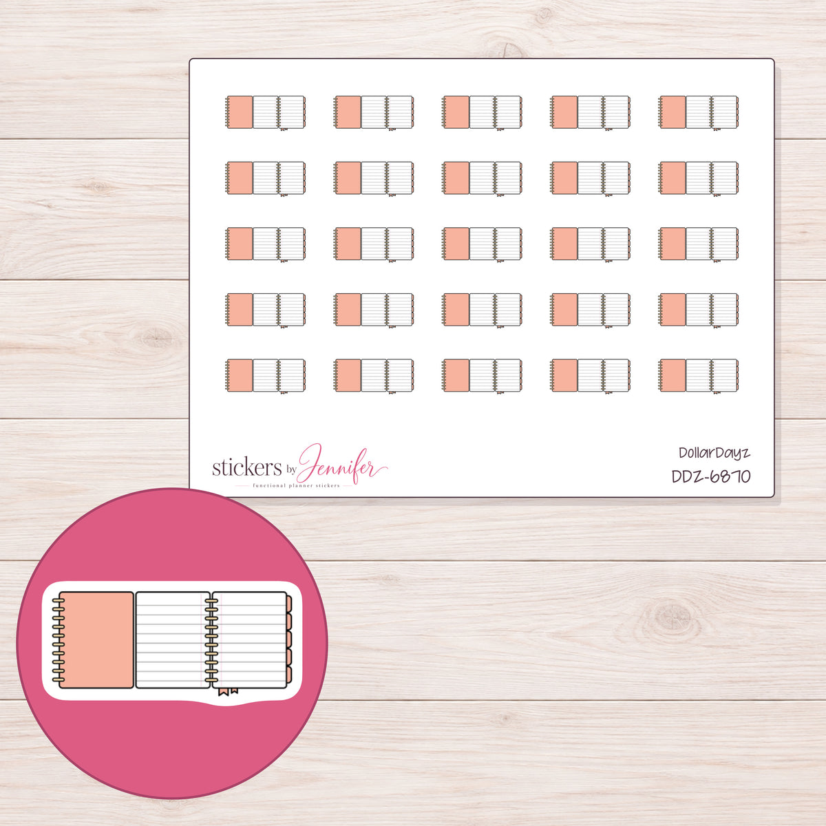 DDZ-6870 planner sticker sheet with enlarged sticker detail