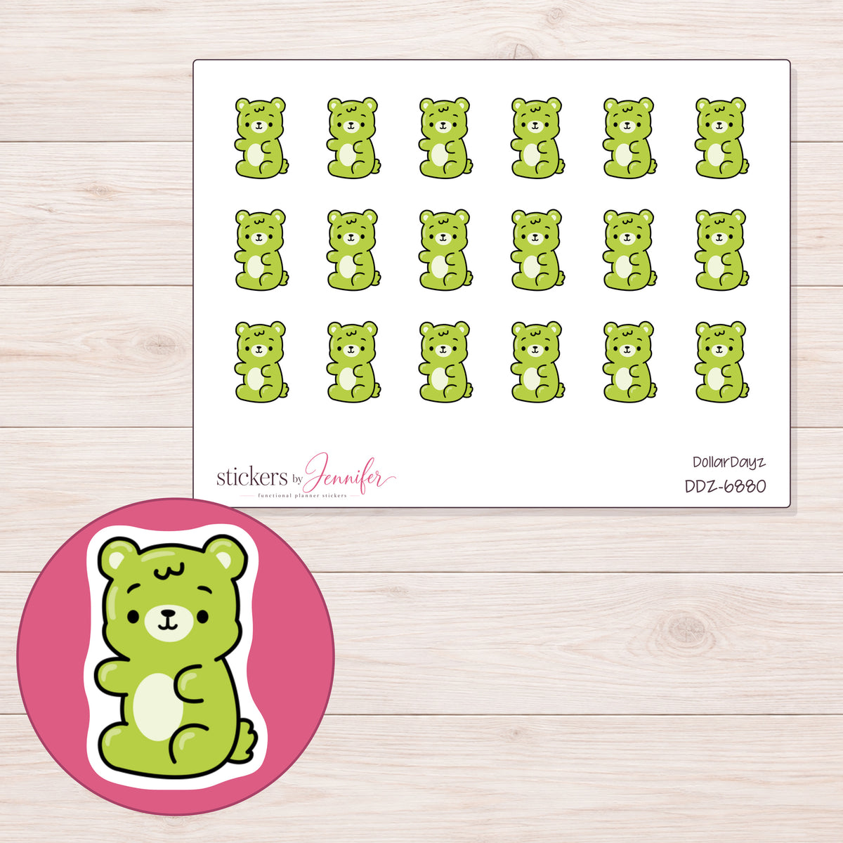 DDZ-6880 planner sticker sheet with enlarged sticker detail