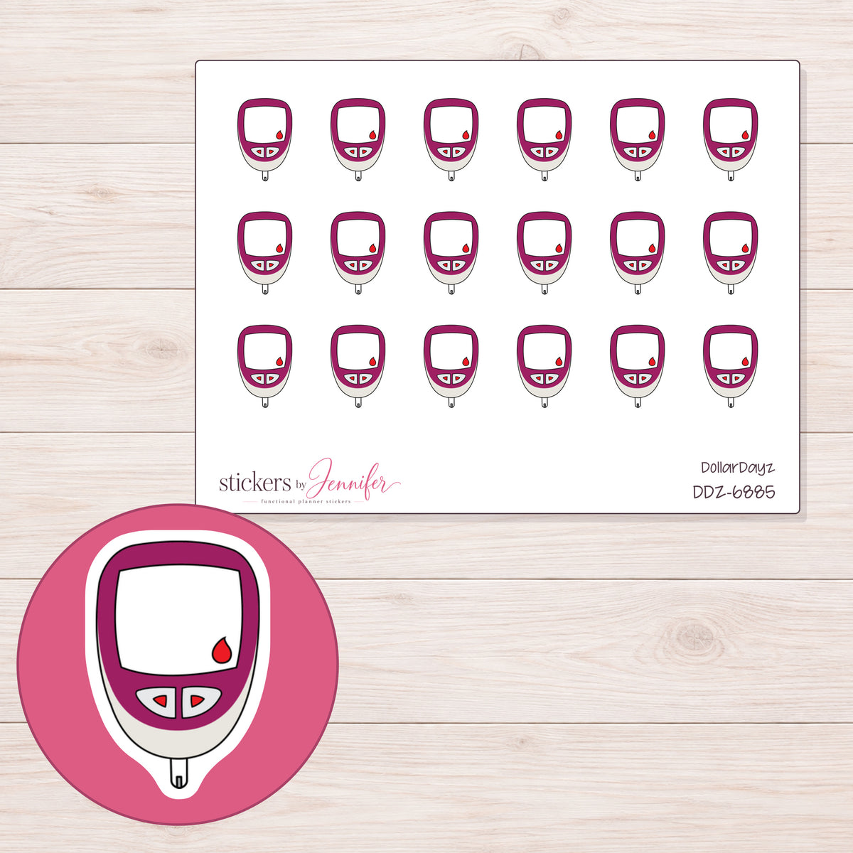 DDZ-6885 planner sticker sheet with enlarged sticker detail