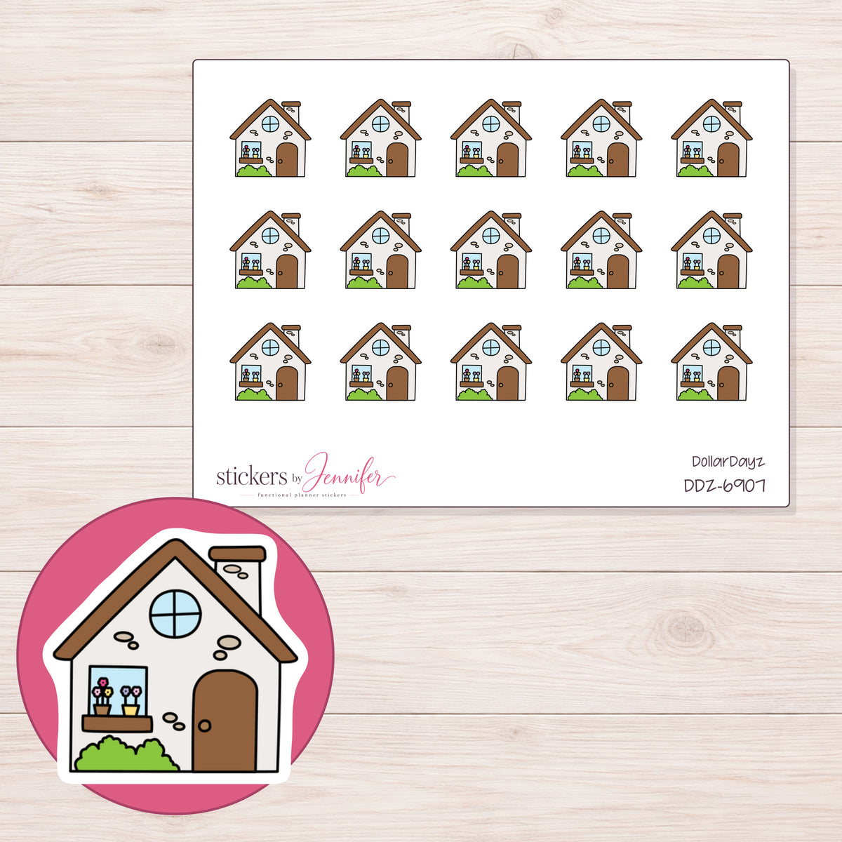 DDZ-6907 planner sticker sheet with enlarged sticker detail