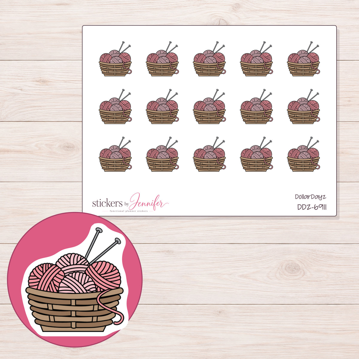 DDZ-6911 planner sticker sheet with enlarged sticker detail