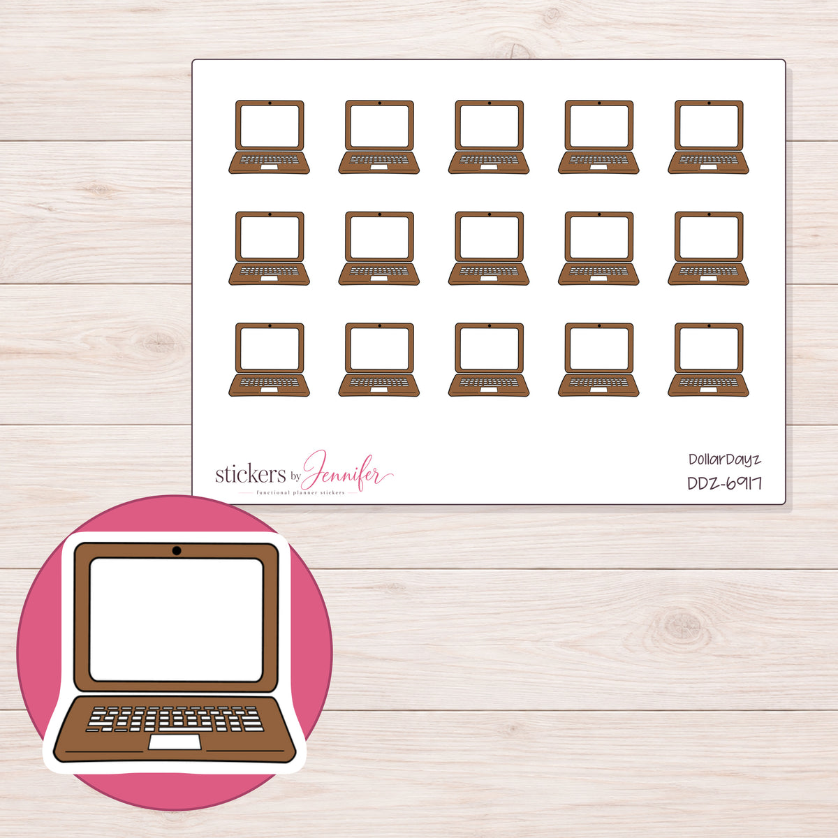DDZ-6917 planner sticker sheet with enlarged sticker detail