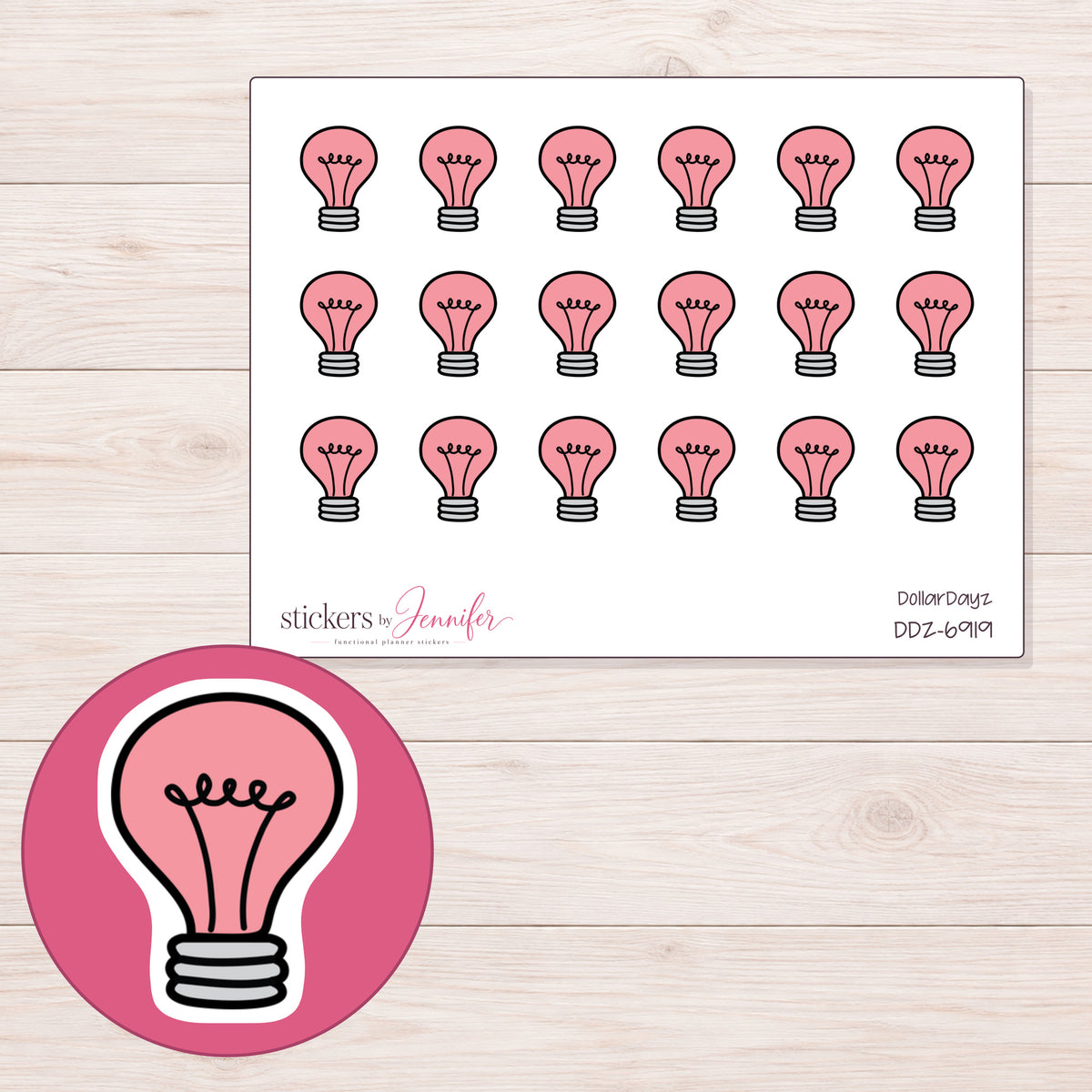 DDZ-6919 planner sticker sheet with enlarged sticker detail