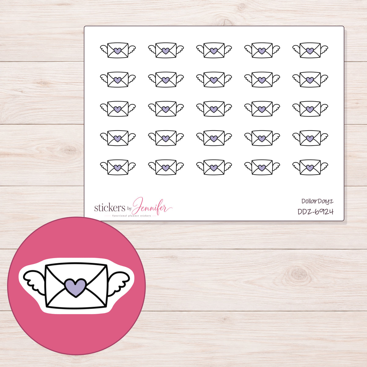 DDZ-6924 planner sticker sheet with enlarged sticker detail