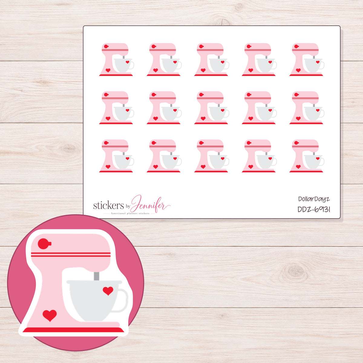 DDZ-6931 planner sticker sheet with enlarged sticker detail