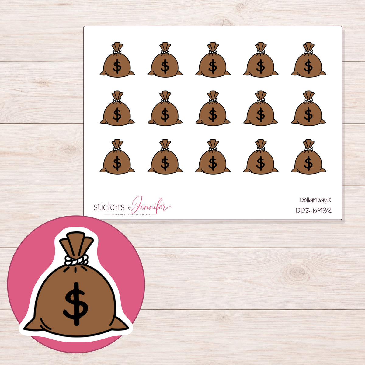 DDZ-6932 planner sticker sheet with enlarged sticker detail