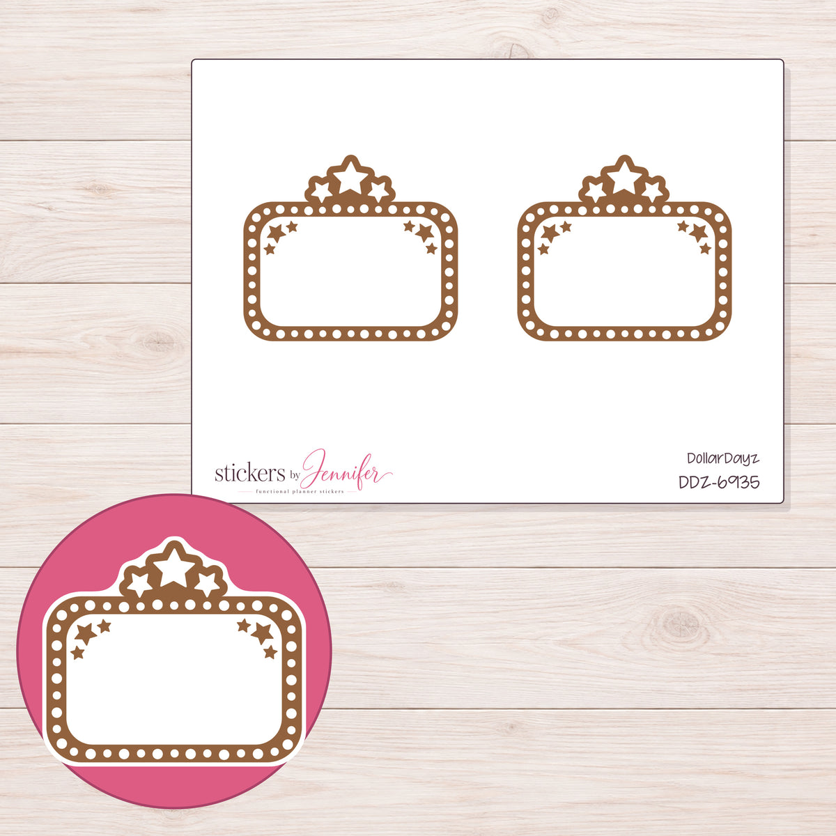 DDZ-6935 planner sticker sheet with enlarged sticker detail