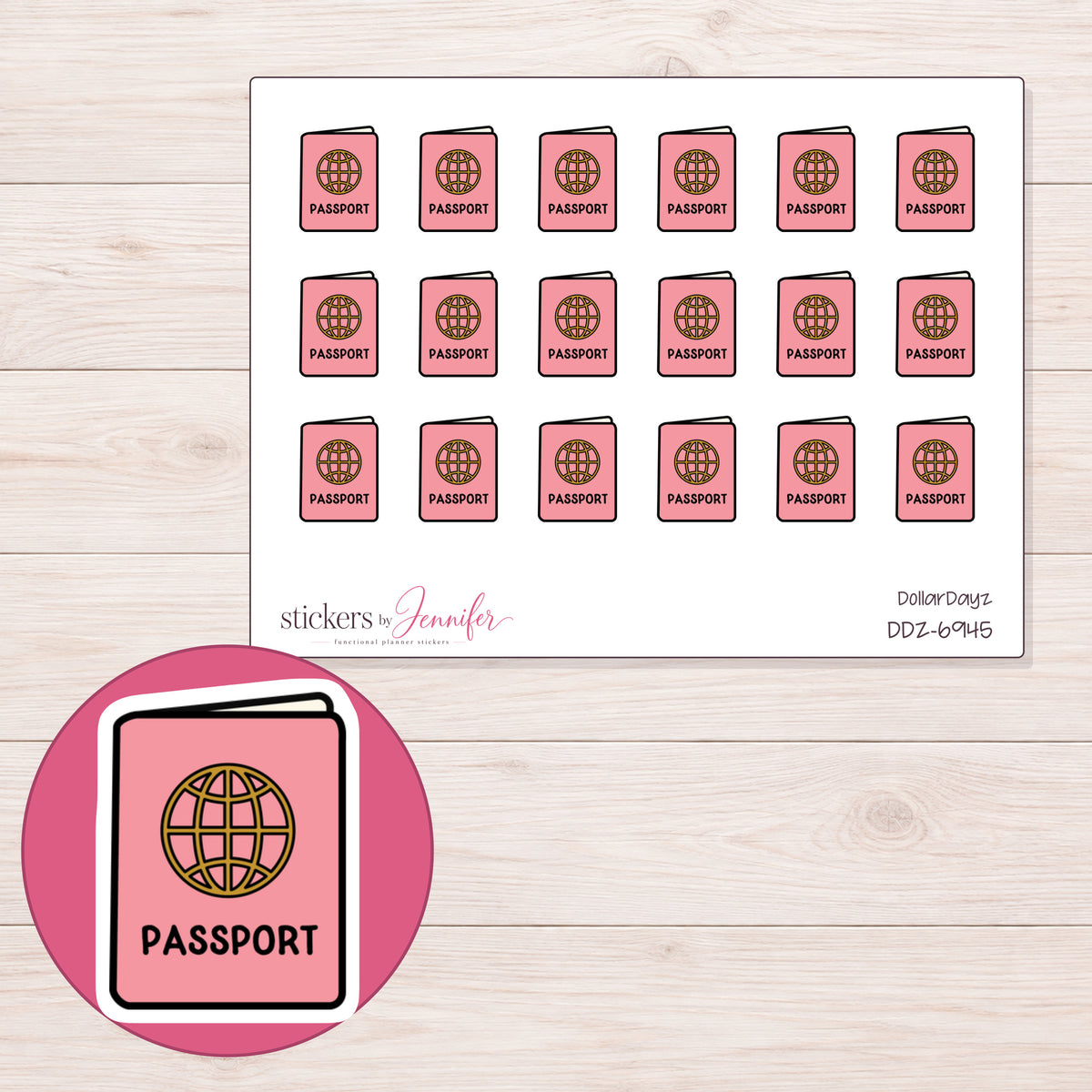 DDZ-6945 planner sticker sheet with enlarged sticker detail
