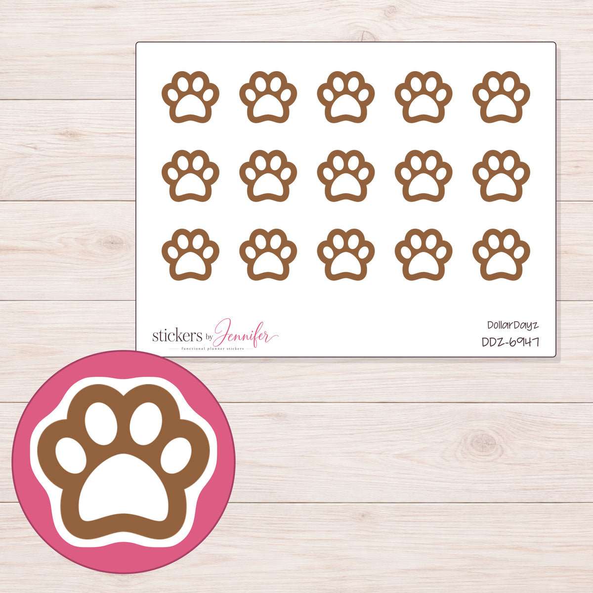 DDZ-6947 planner sticker sheet with enlarged sticker detail
