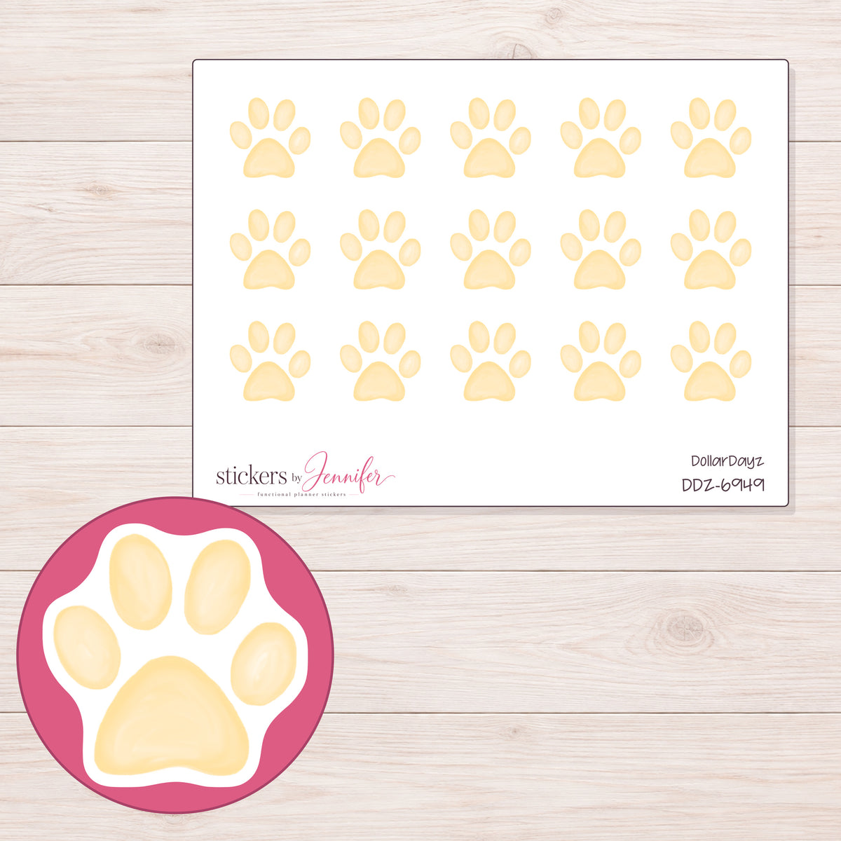 DDZ-6949 planner sticker sheet with enlarged sticker detail
