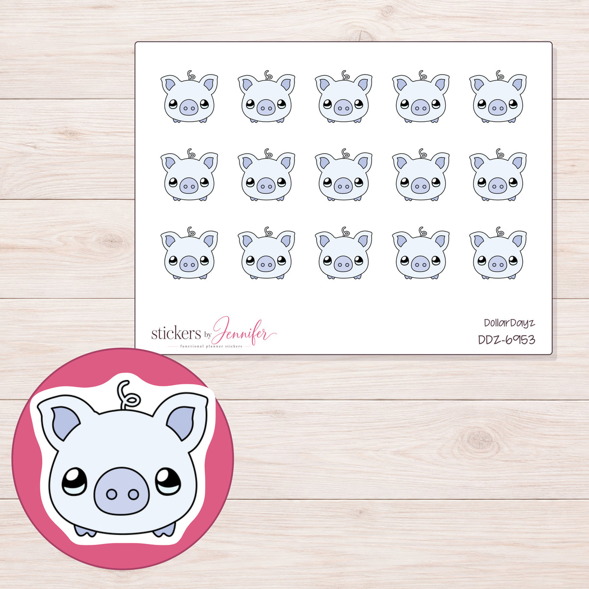 DDZ-6953 planner sticker sheet with enlarged sticker detail